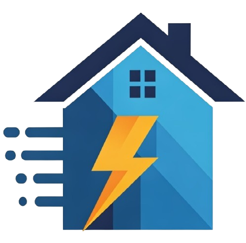 Icône d'une maison stylisée avec un éclair symbolisant l'énergie ou la rapidité.